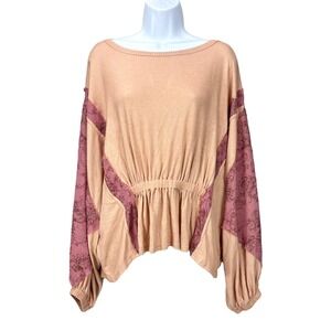 Gimmicks by‎ BKE Women's Large Peach Pink Lace Peasant Boho Flowy Blouse NWT